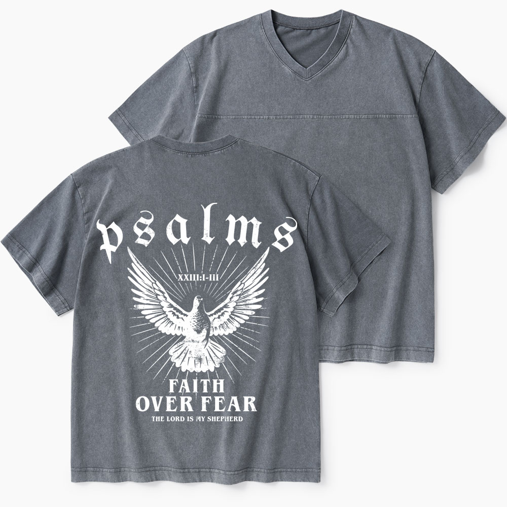 Faith Over Fear Christian Washed V-Neck T-Shirt-Teevibe