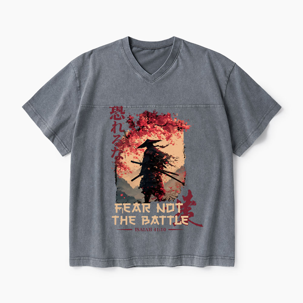 Fear Not The Battle Christian Washed V-Neck T-Shirt-Teevibe