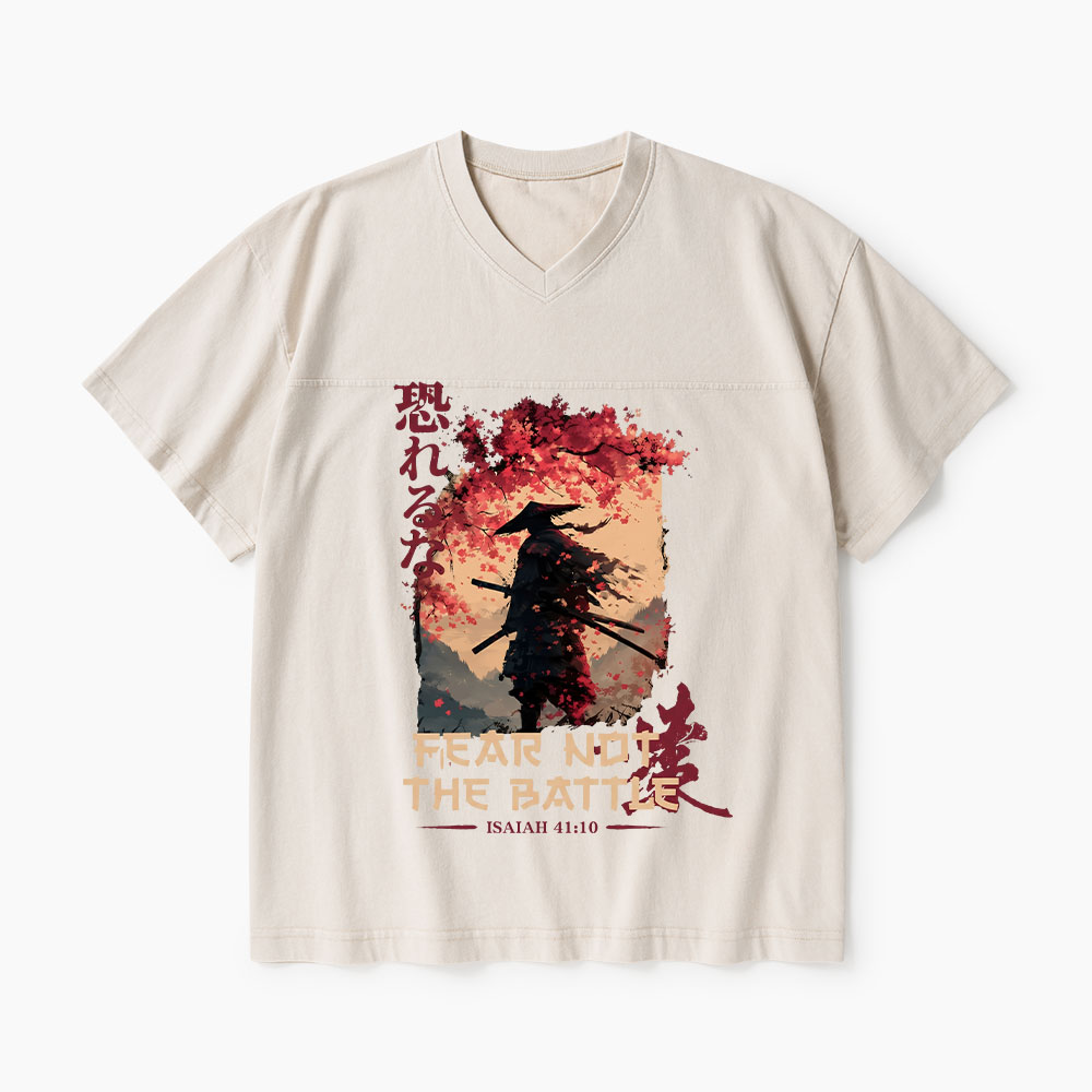 Fear Not The Battle Christian Washed V-Neck T-Shirt-Teevibe