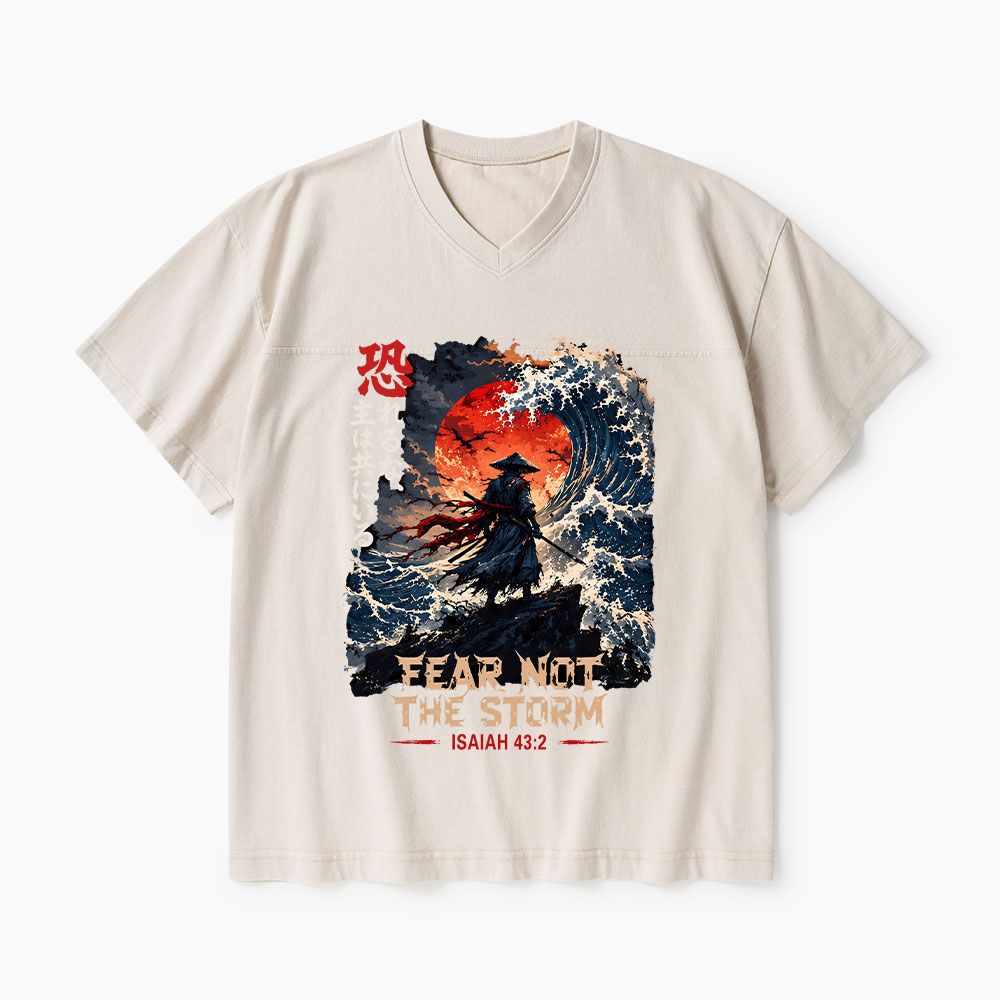 Fear Not The Storm Christian Washed V-Neck T-Shirt-Teevibe