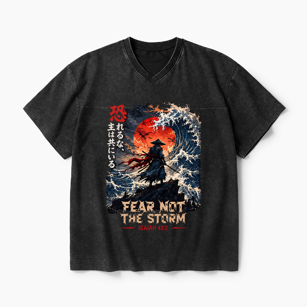 Fear Not The Storm Christian Washed V-Neck T-Shirt-Teevibe