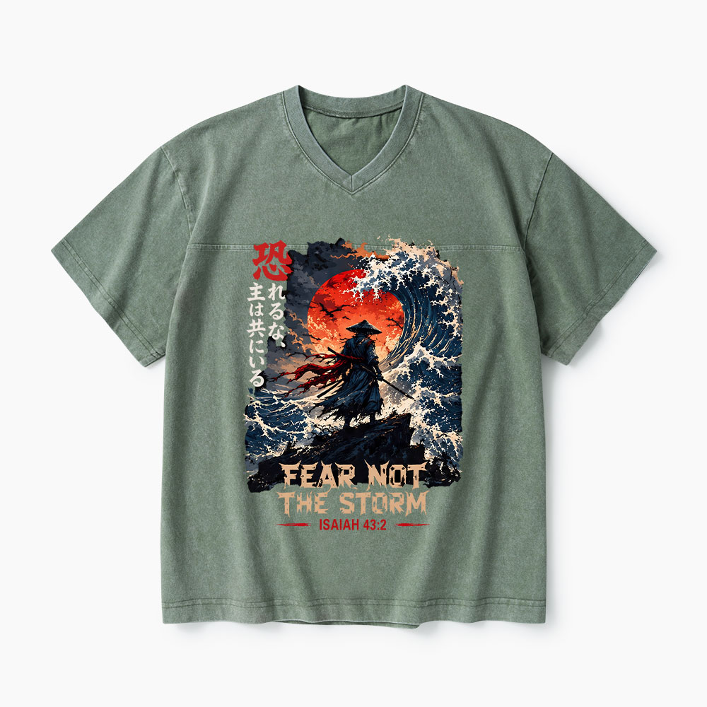 Fear Not The Storm Christian Washed V-Neck T-Shirt-Teevibe