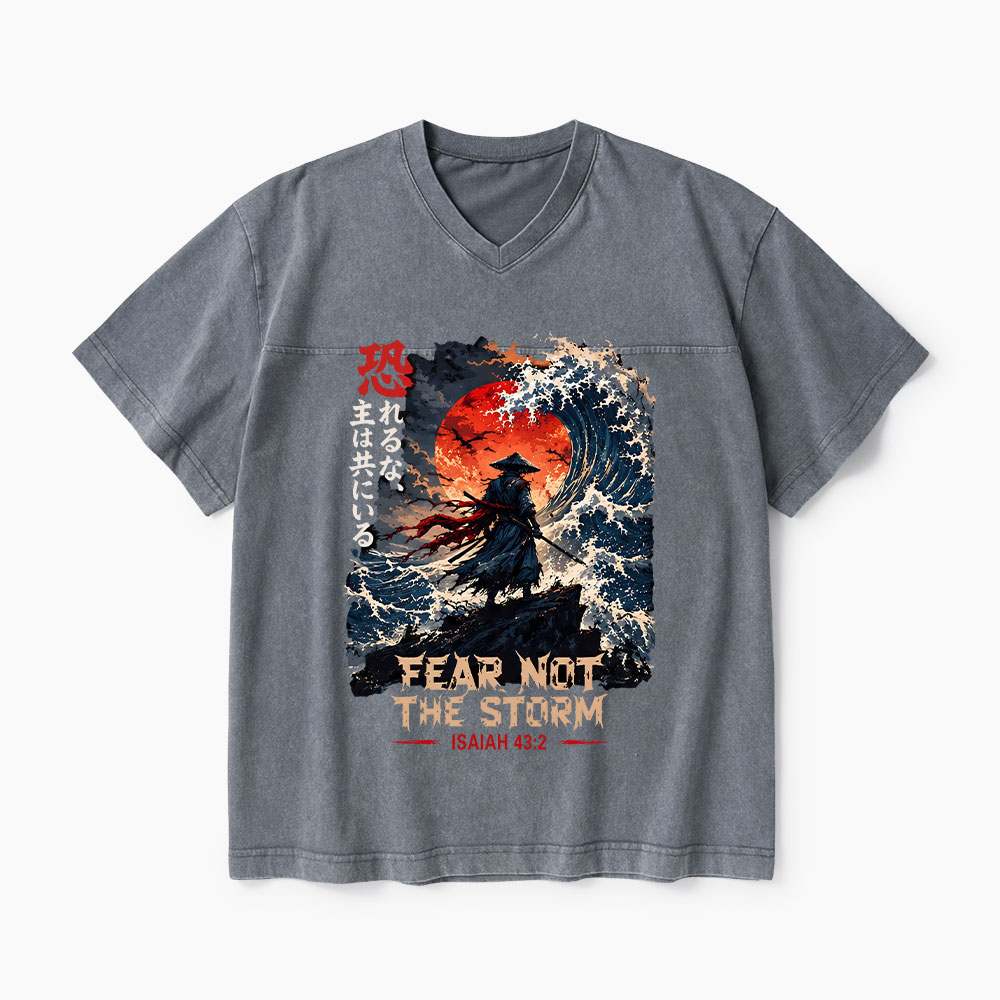 Fear Not The Storm Christian Washed V-Neck T-Shirt-Teevibe