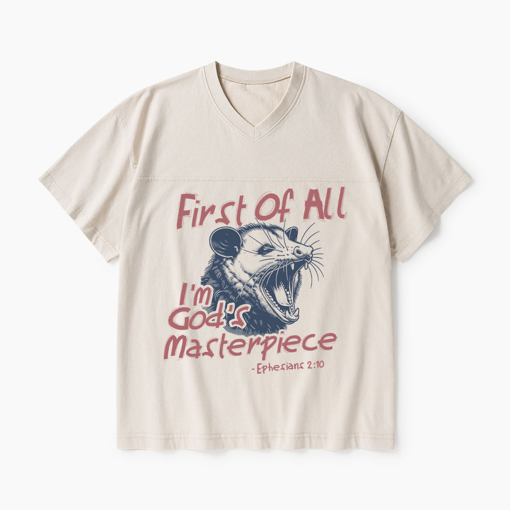 First Of All I'm God's Masterpieces Christian Washed V-Neck T-Shirt-Teevibe