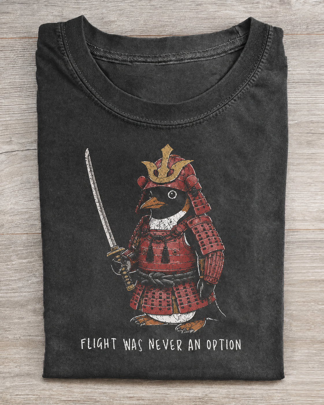 Flight Was Never An Option Red Samurai Penguin Vintage T-Shirt