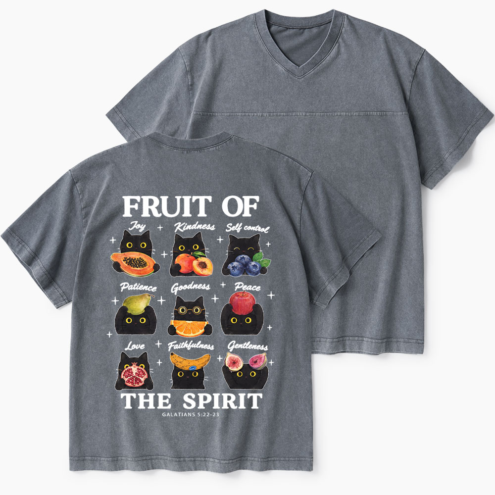 Fruit Of The Spirit Christian Washed V-Neck T-Shirt-Teevibe