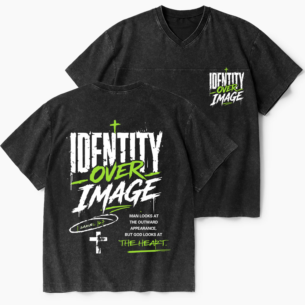 Identity Over Image Christian Washed V-Neck T-Shirt-Teevibe