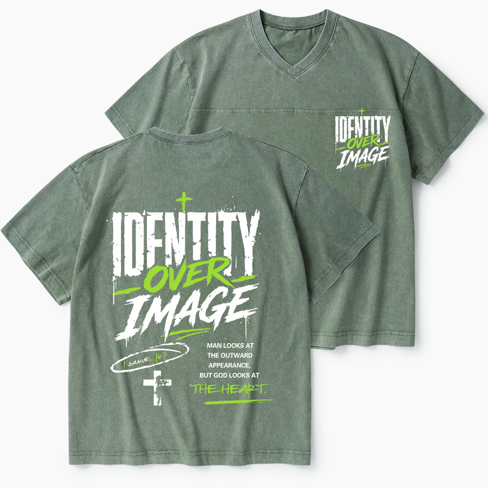 Identity Over Image Christian Washed V-Neck T-Shirt-Teevibe