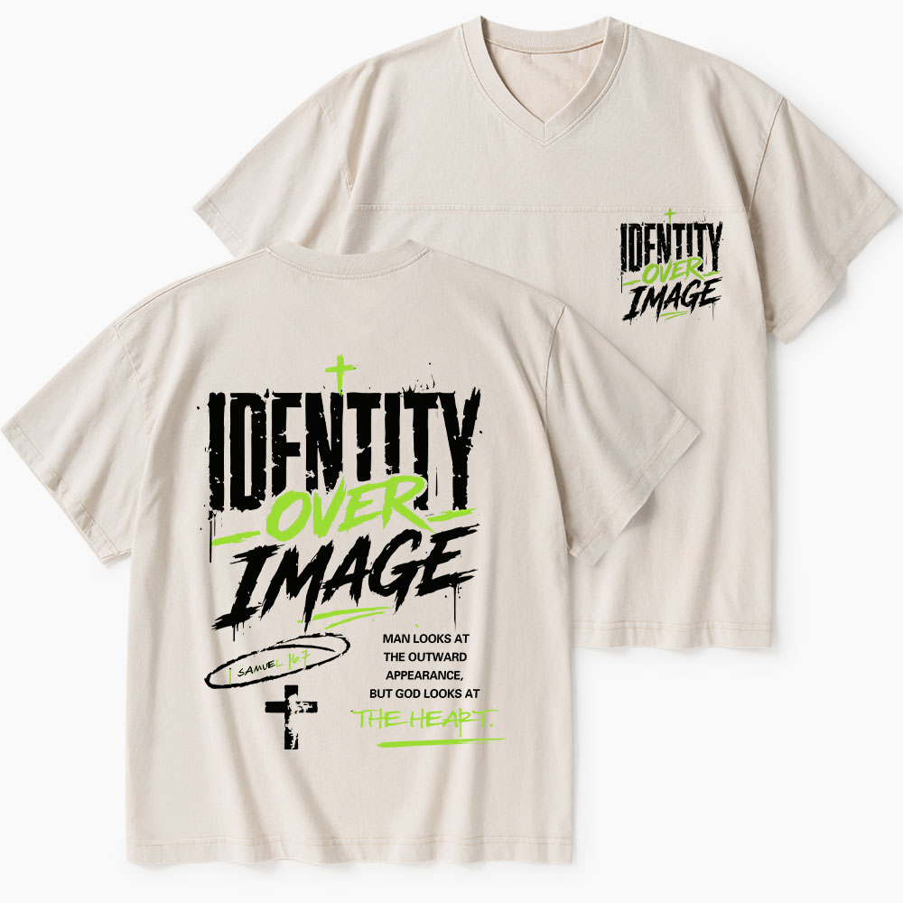 Identity Over Image Christian Washed V-Neck T-Shirt-Teevibe