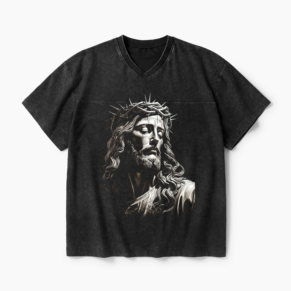 Jesus Christ Christian Washed V-Neck T-Shirt-Teevibe