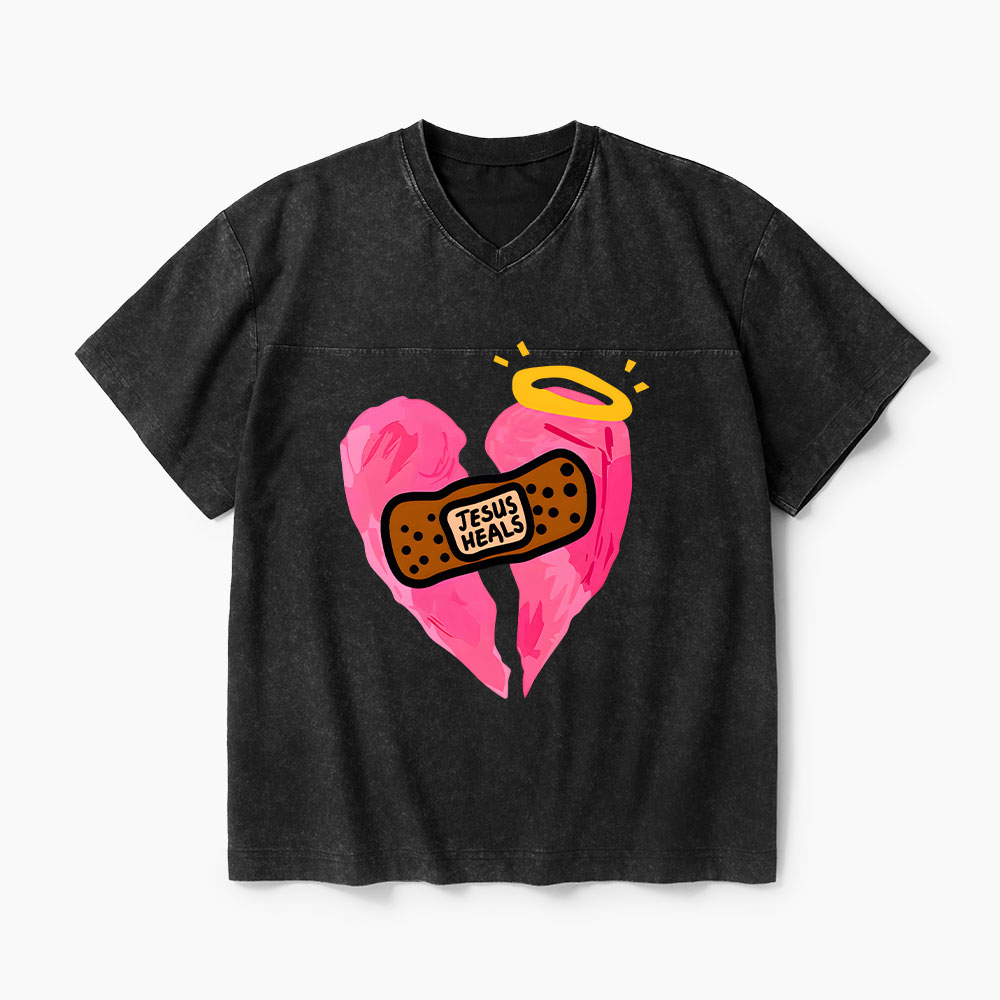 Jesus Heals Christian Washed V-Neck T-Shirt-Teevibe