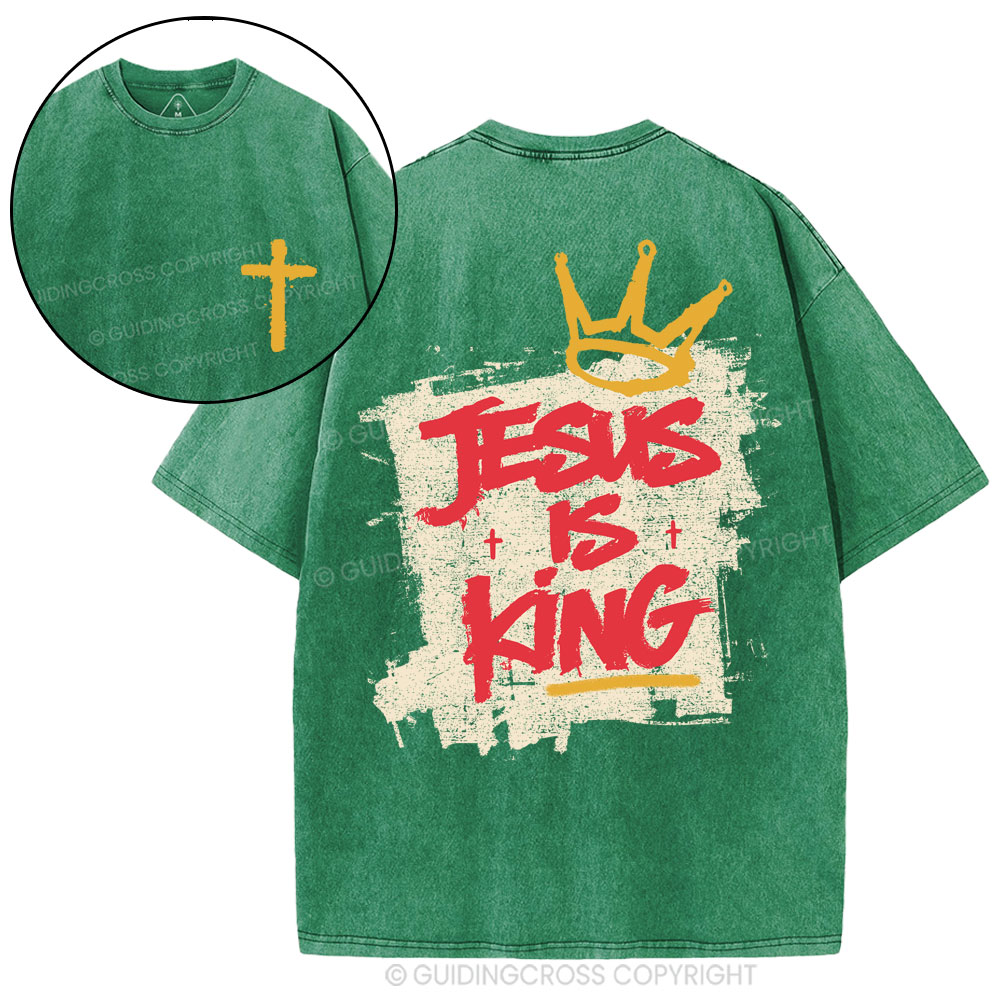 Jesus Is King Christian Washed T-Shirt-Teevibe