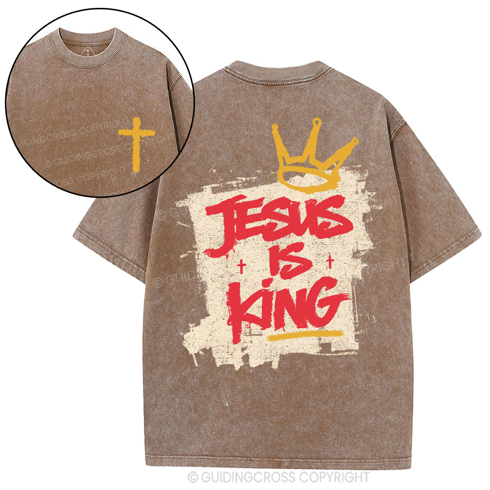 Jesus Is King Christian Washed T-Shirt-Teevibe