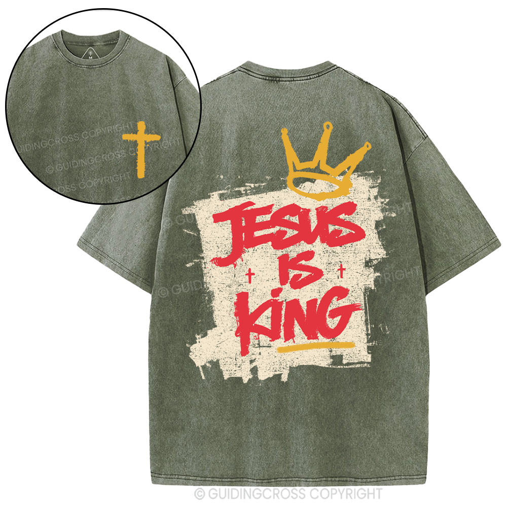 Jesus Is King Christian Washed T-Shirt-Teevibe