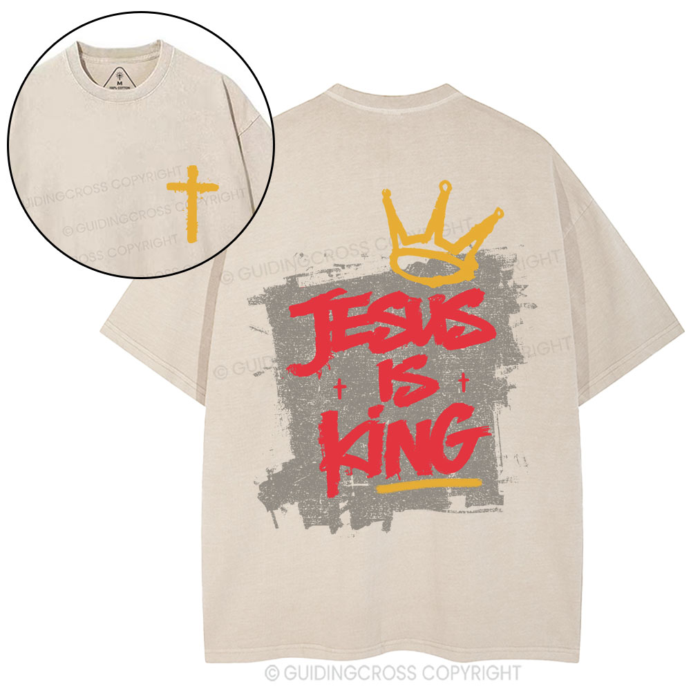 Jesus Is King Christian Washed T-Shirt-Teevibe