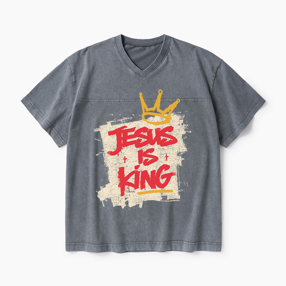 Jesus Is King Christian Washed V-Neck T-Shirt-Teevibe