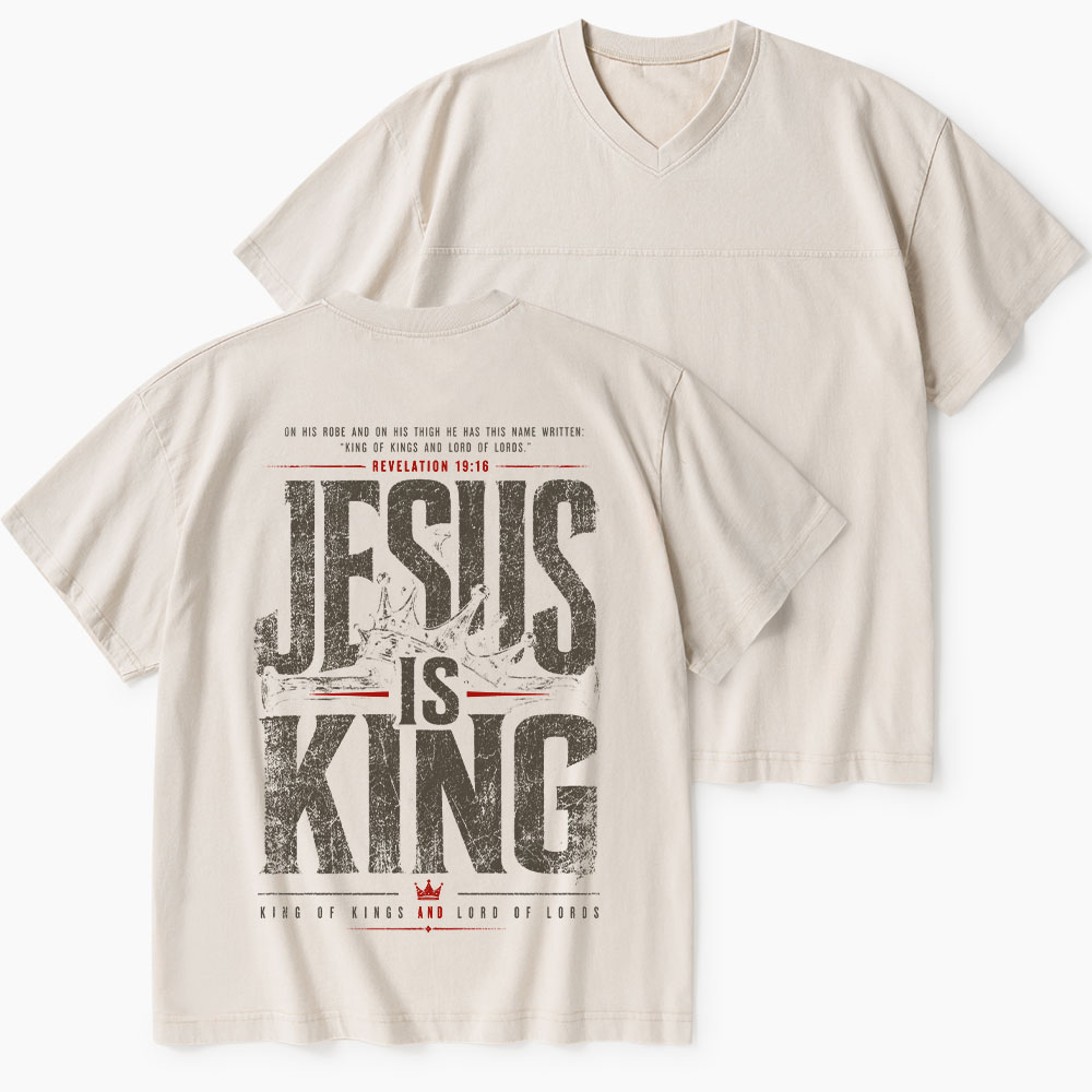 Jesus Is King Christian Washed V-Neck T-Shirt-Teevibe