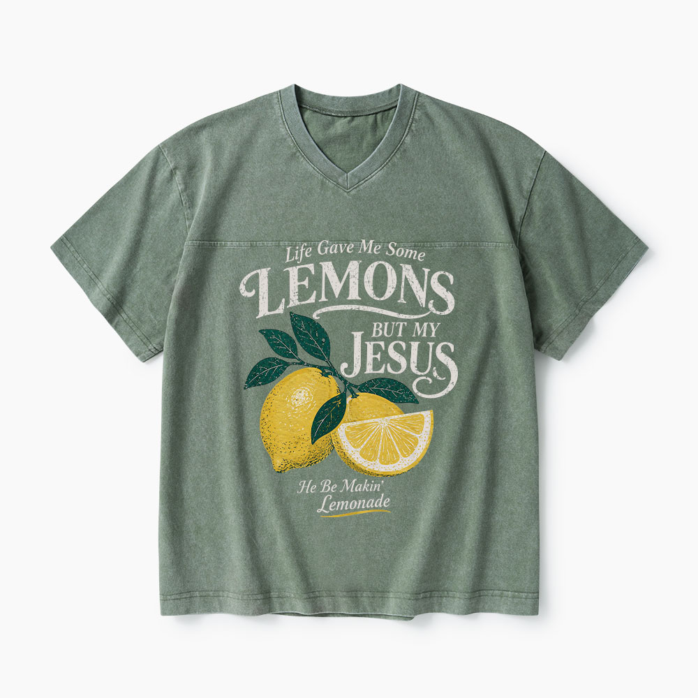 Jesus Makin' Lemonade Christian Washed V-Neck T-Shirt-Teevibe