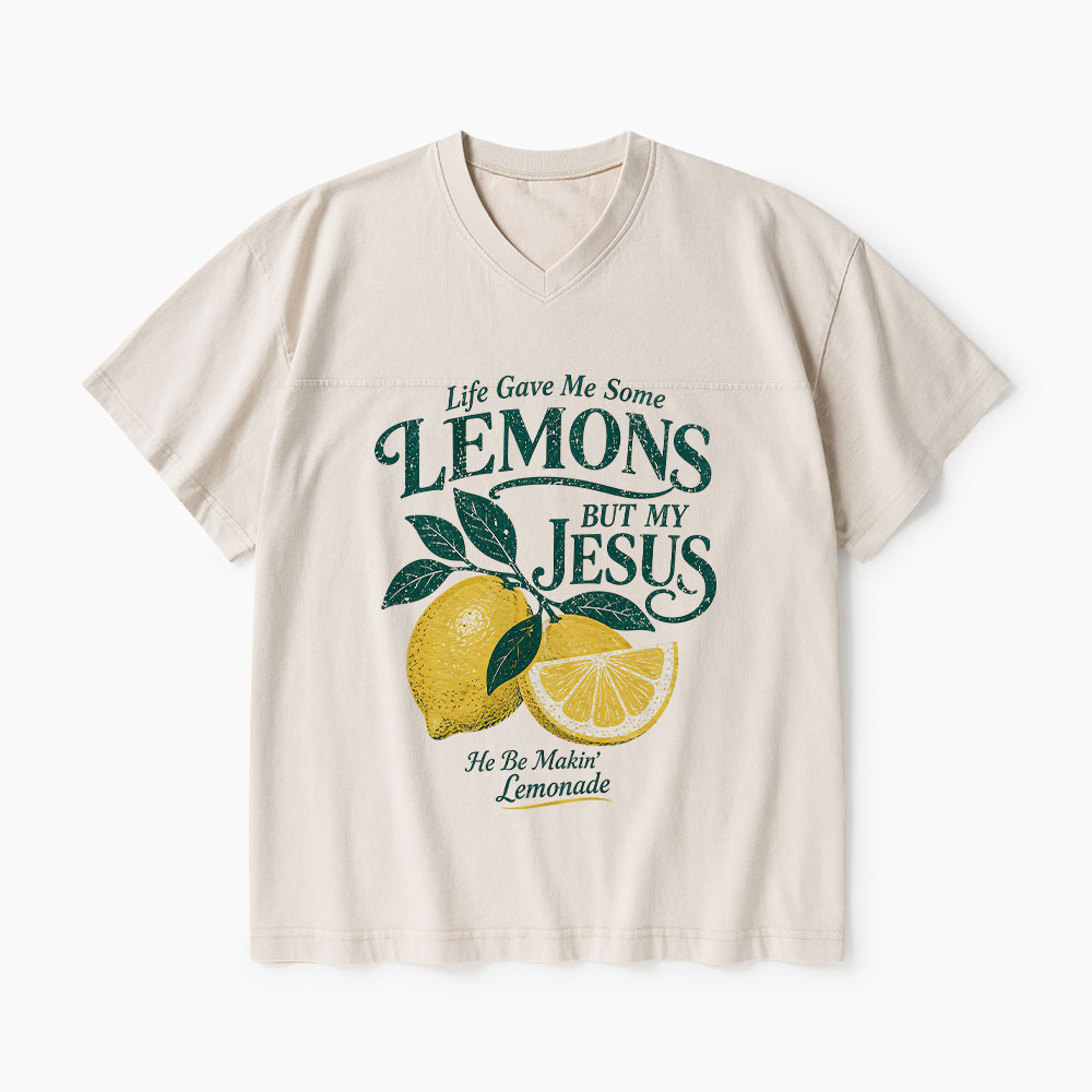 Jesus Makin' Lemonade Christian Washed V-Neck T-Shirt-Teevibe
