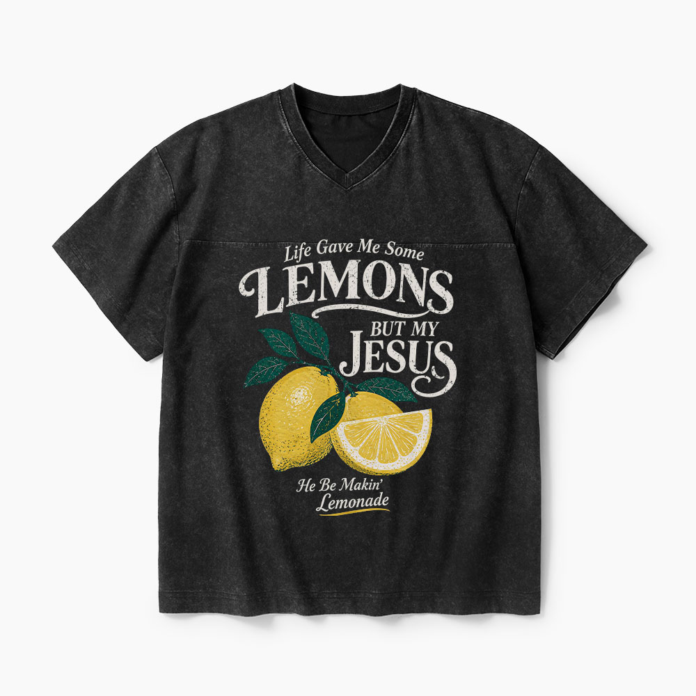 Jesus Makin' Lemonade Christian Washed V-Neck T-Shirt-Teevibe