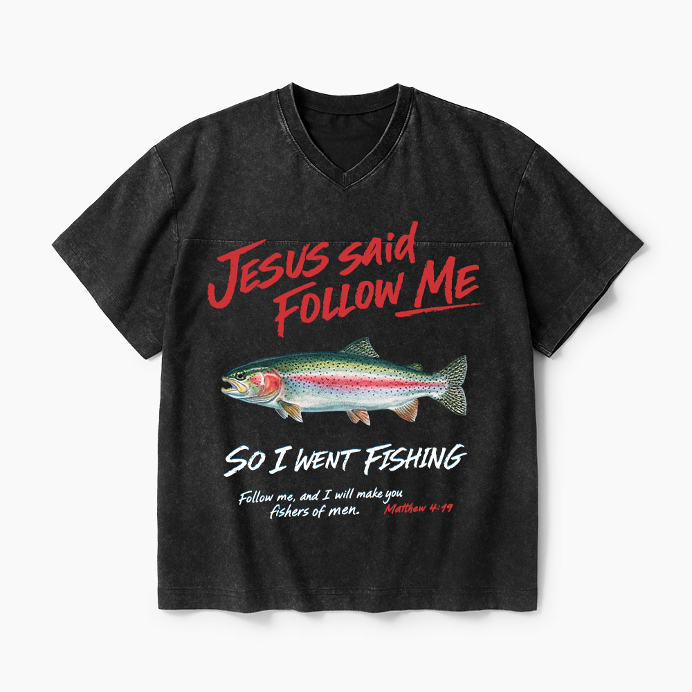 Jesus Said Follow Me Christian Washed V-Neck T-Shirt-Teevibe