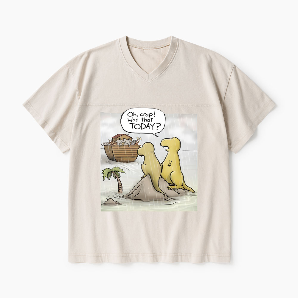 Jesus Saves The Funny Dinosaurs Christian Washed V-Neck T-Shirt-Teevibe