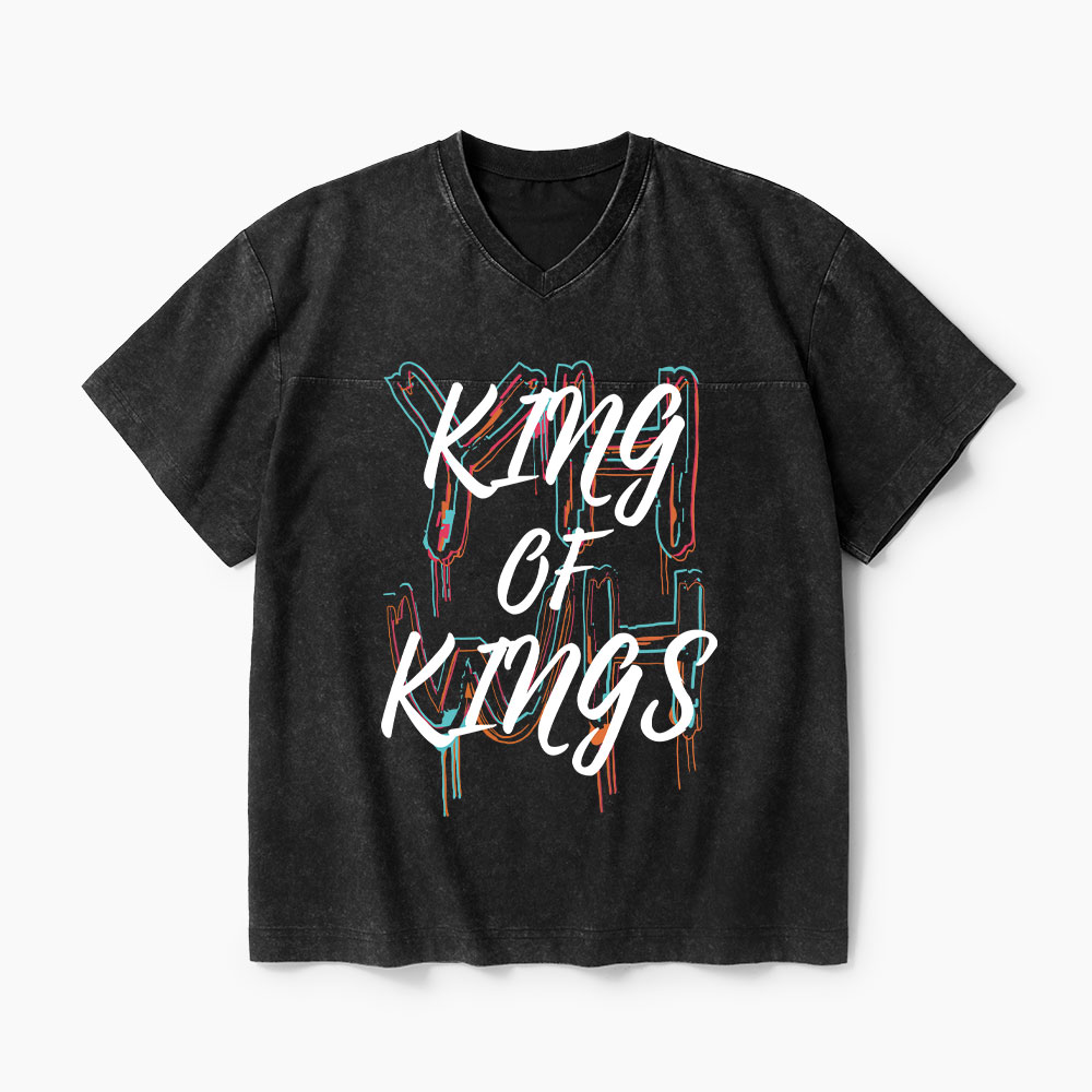 King Of Kings Christian Washed V-Neck T-Shirt-Teevibe
