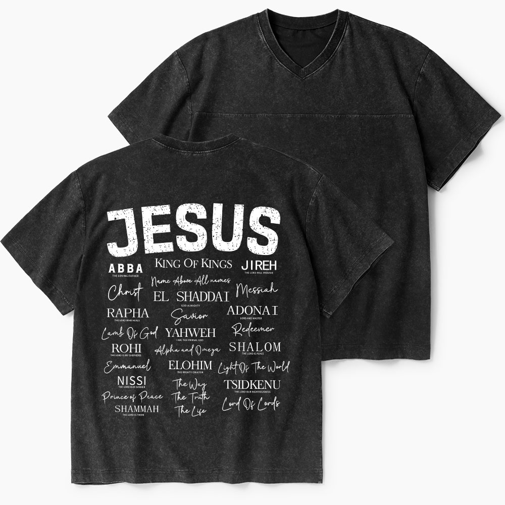 Names Of Jesus Christian Washed V-Neck T-Shirt-Teevibe