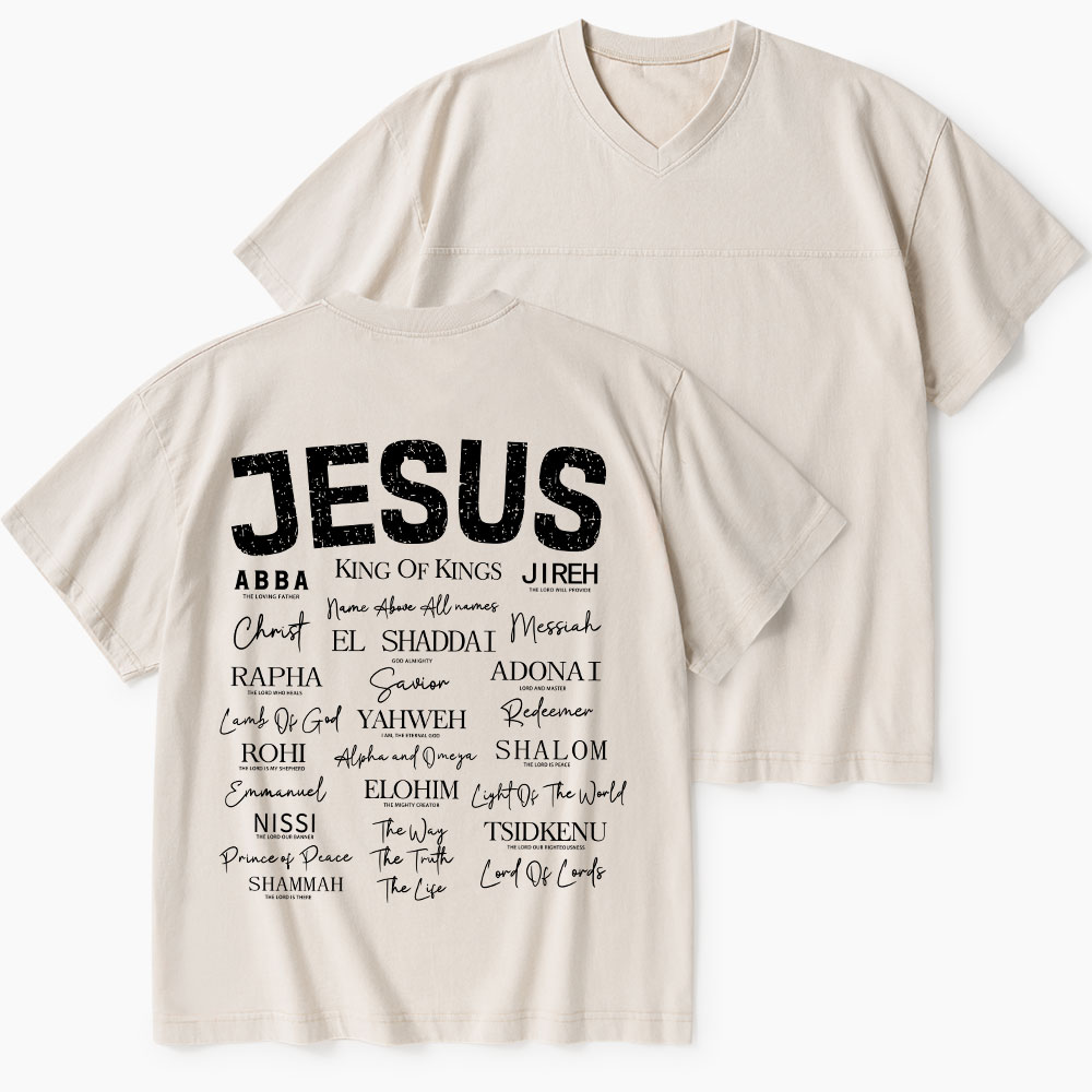 Names Of Jesus Christian Washed V-Neck T-Shirt-Teevibe