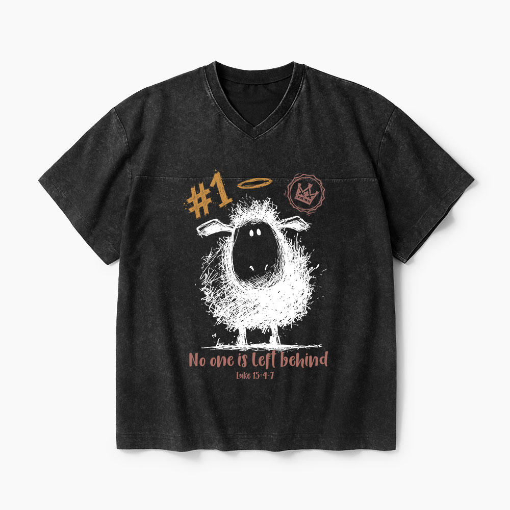 No One Is Left Behind Christian Washed V-Neck T-Shirt-Teevibe