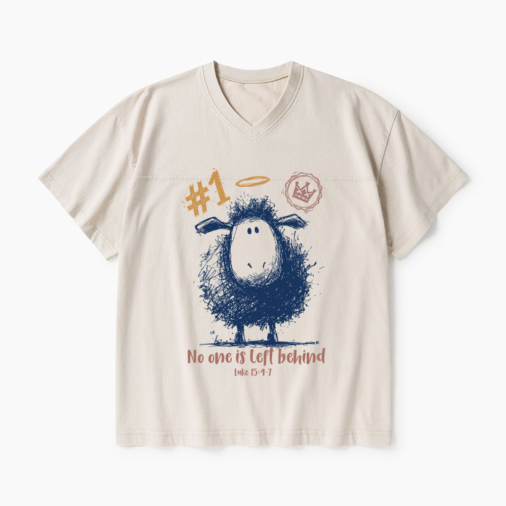 No One Is Left Behind Christian Washed V-Neck T-Shirt-Teevibe