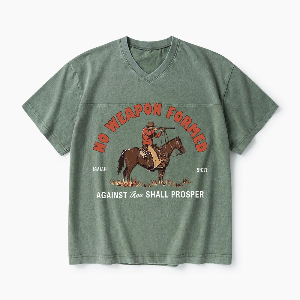 No Weapon Formed Christian Washed V-Neck T-Shirt-Teevibe