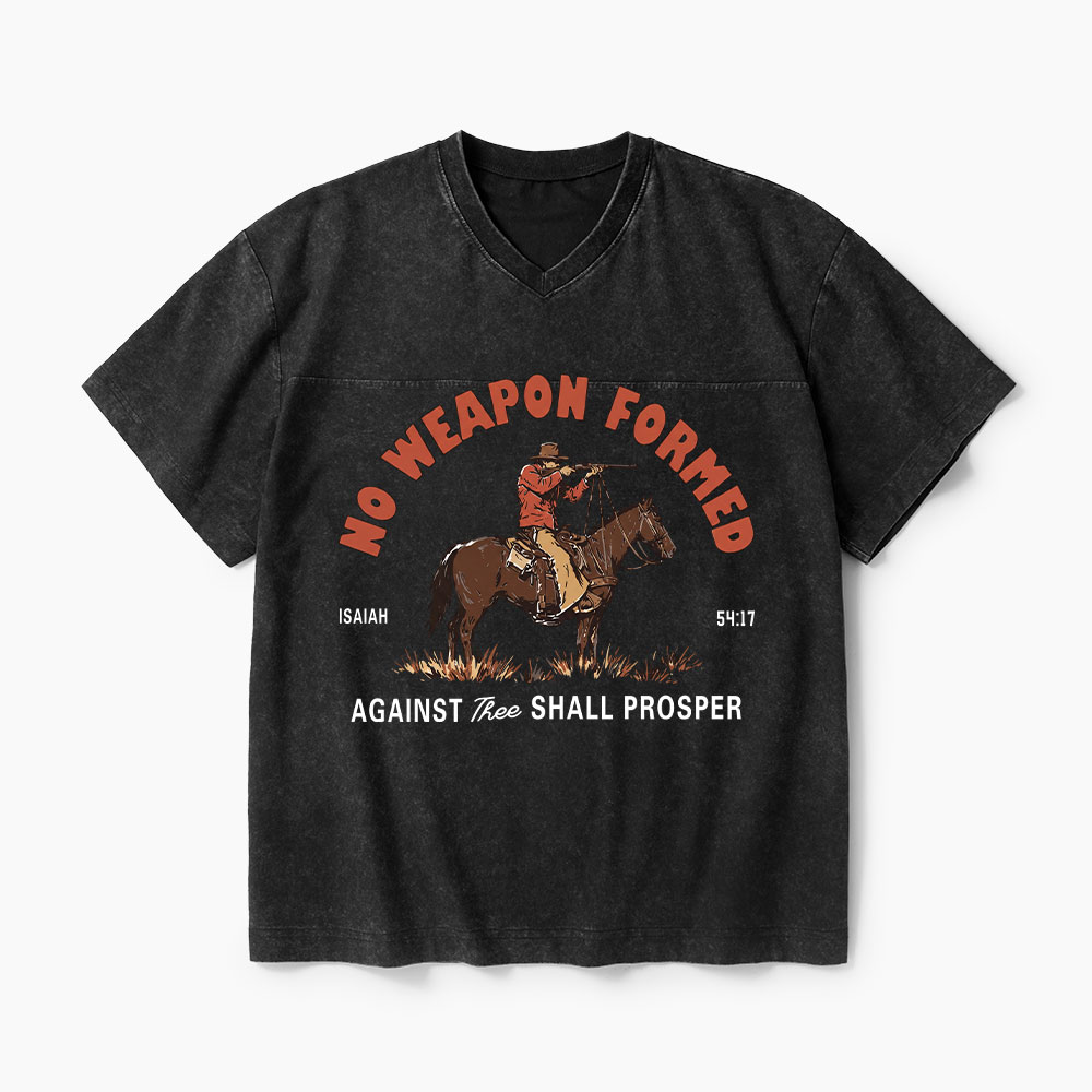 No Weapon Formed Christian Washed V-Neck T-Shirt-Teevibe