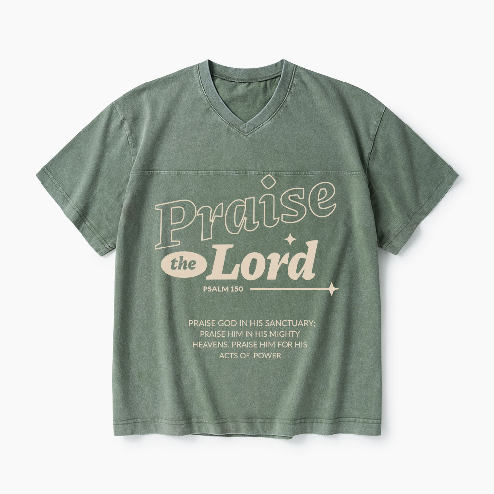 Praise The Lord Christian Washed V-Neck T-Shirt-Teevibe