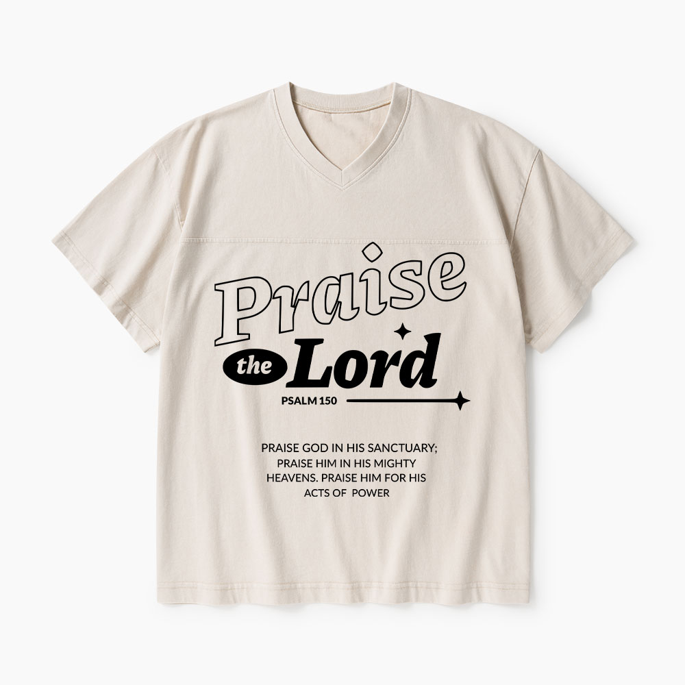 Praise The Lord Christian Washed V-Neck T-Shirt-Teevibe