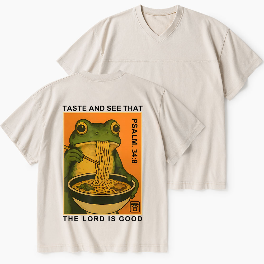 Taste And See That The Lord Is Good Christian Washed V-Neck T-Shirt-Teevibe