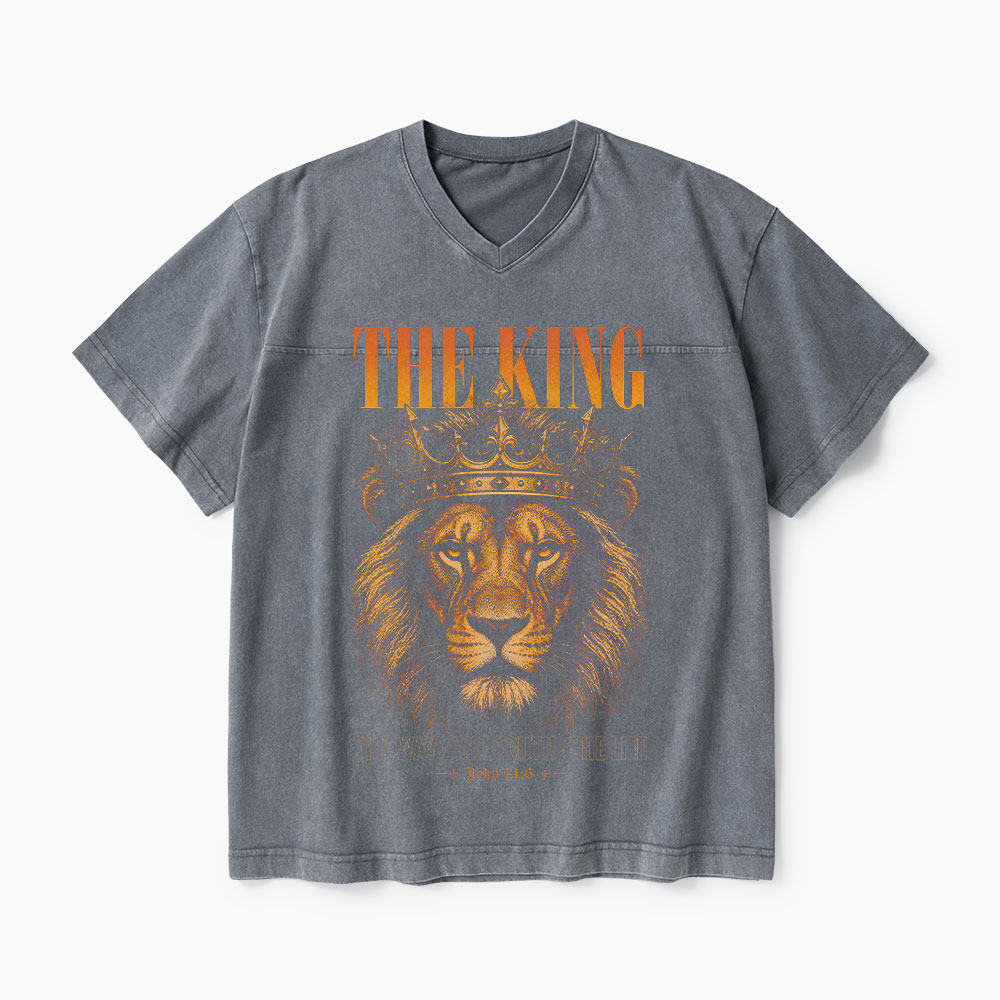 The King Christian Washed V-Neck T-Shirt-Teevibe