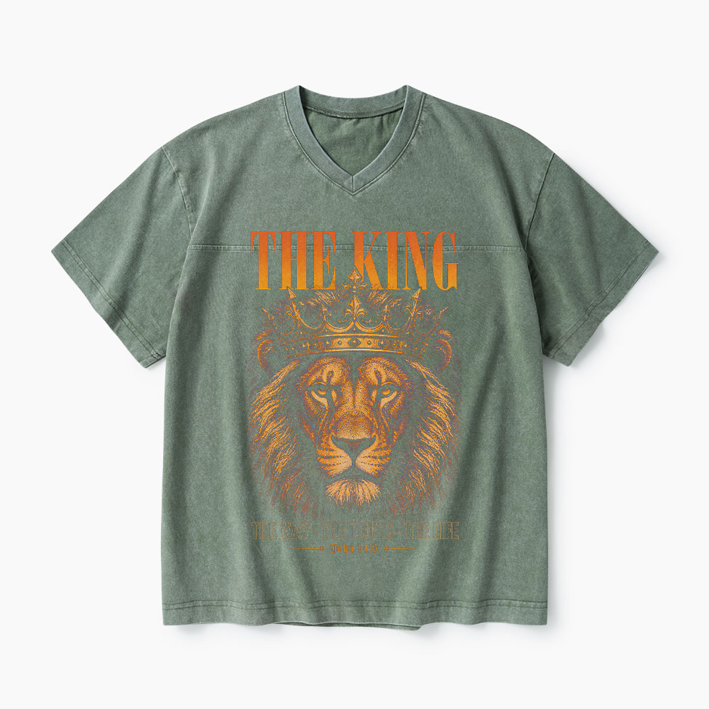 The King Christian Washed V-Neck T-Shirt-Teevibe