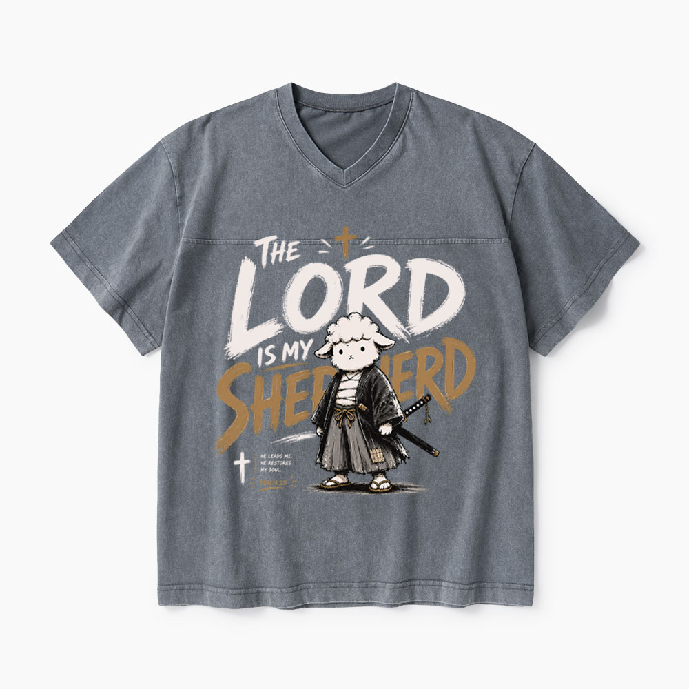 The Lord Is My Shepherd Christian Washed V-Neck T-Shirt-Teevibe