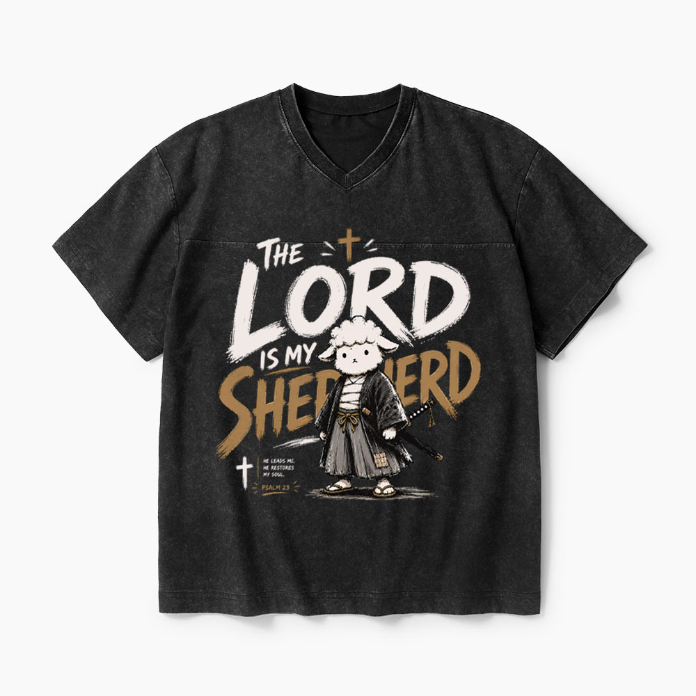 The Lord Is My Shepherd Christian Washed V-Neck T-Shirt-Teevibe