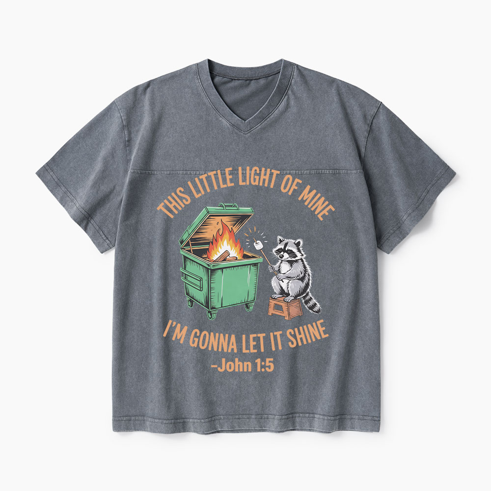 This Little Light Of Mine I'm Gonna Let It Shine Christian Washed V-Neck T-Shirt-Teevibe