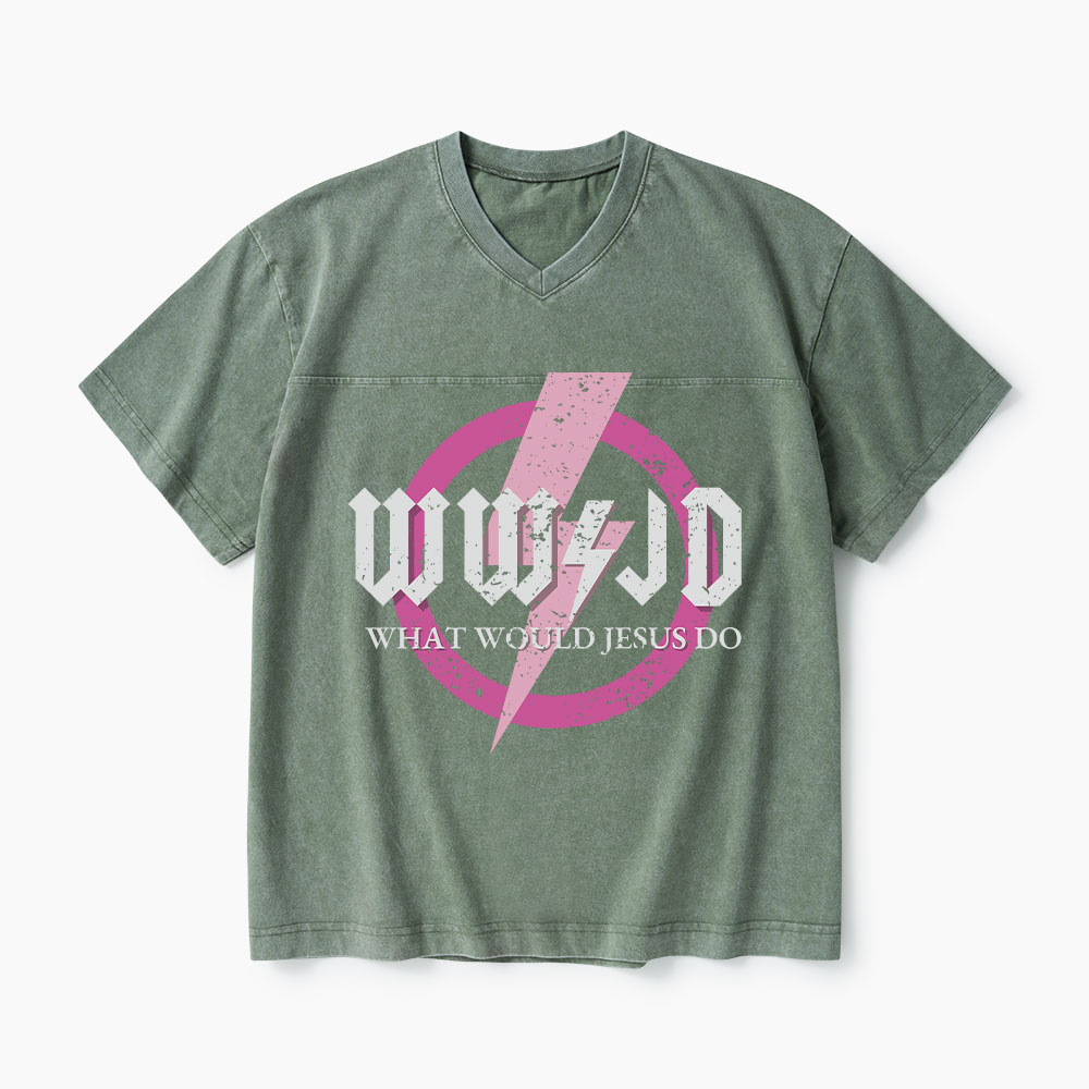 What Would Jesus Do Christian Washed V-Neck T-Shirt-Teevibe