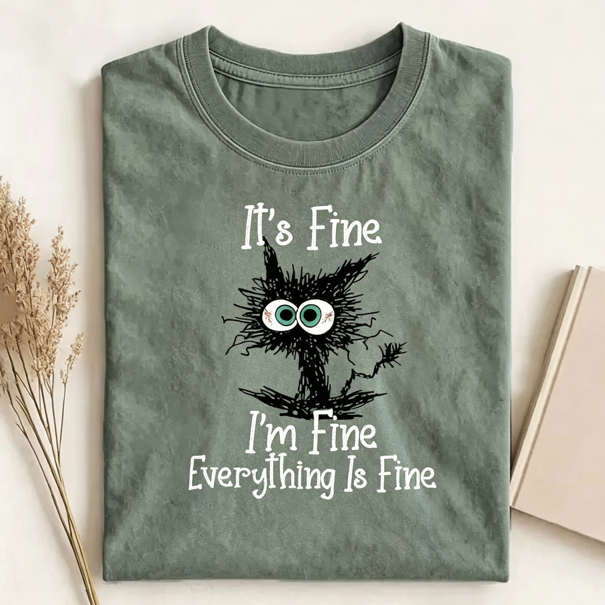 Chaotic Black Cat It’s Fine Everything Is Fine T‑Shirt