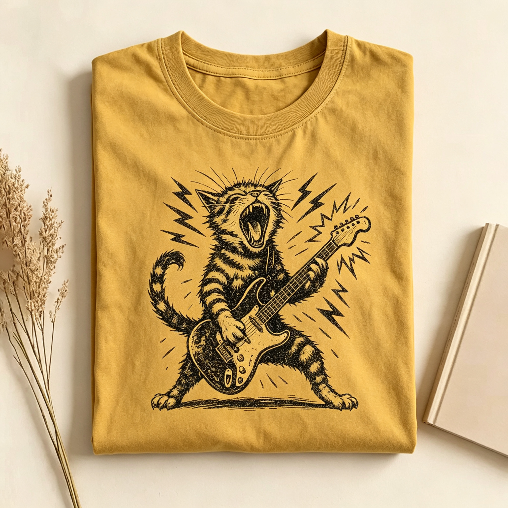 Rockstar Cat Playing Guitar T‑Shirt
