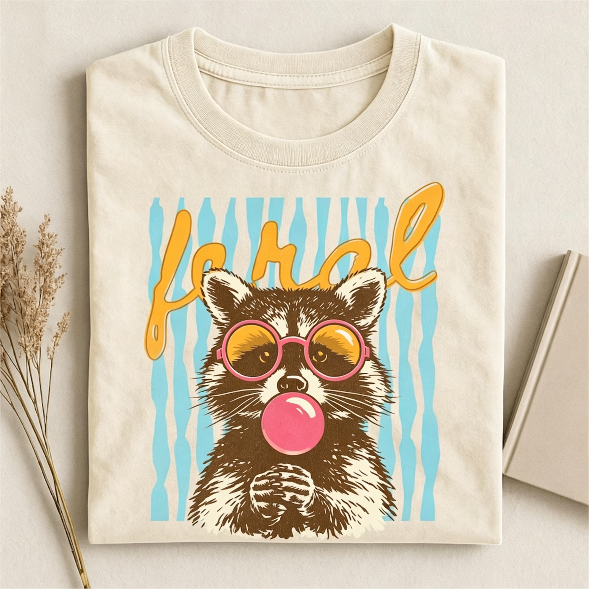 Feral Era Raccoon Bubblegum Retro T‑Shirt