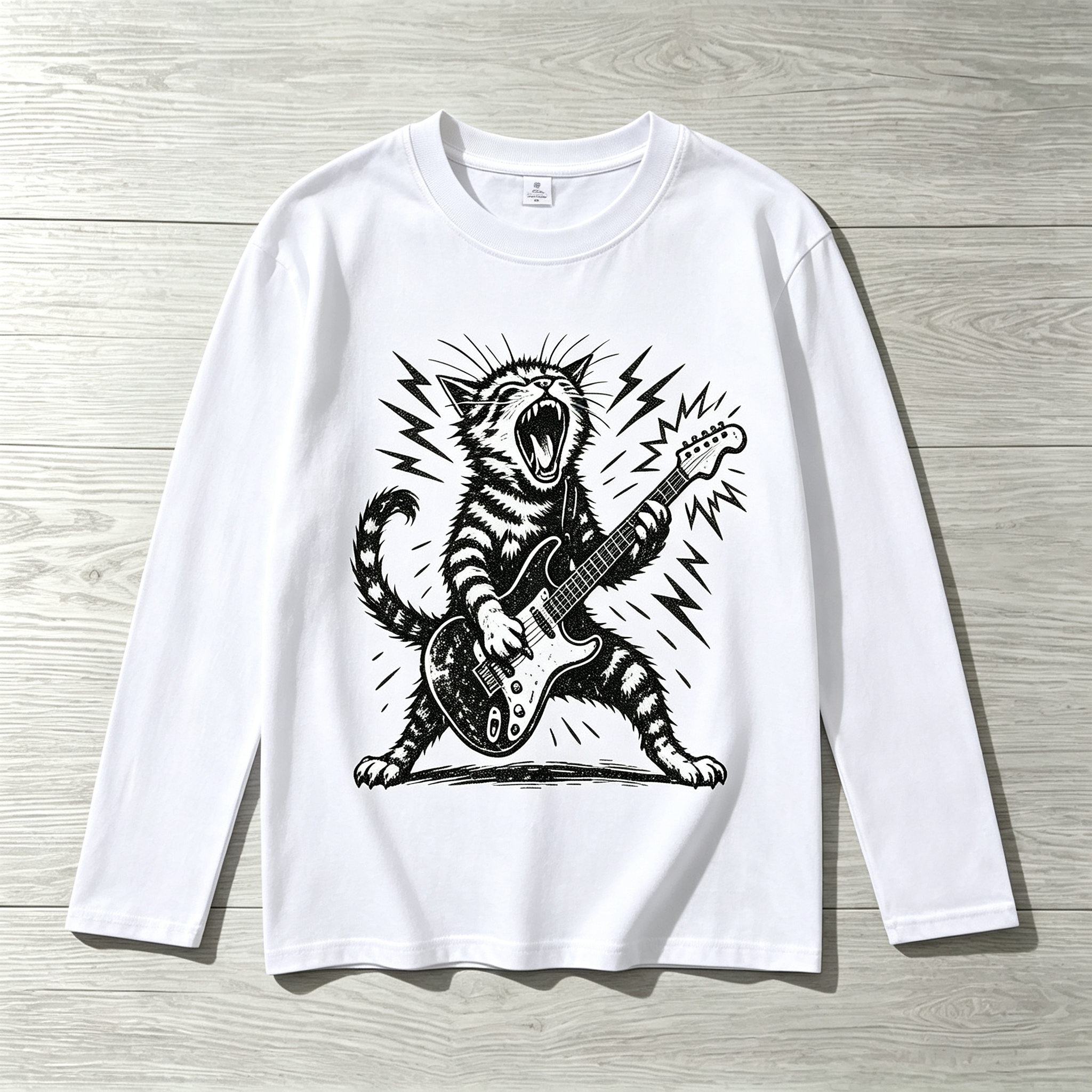 Rockstar Cat Playing Guitar Long Sleeve T‑Shirt