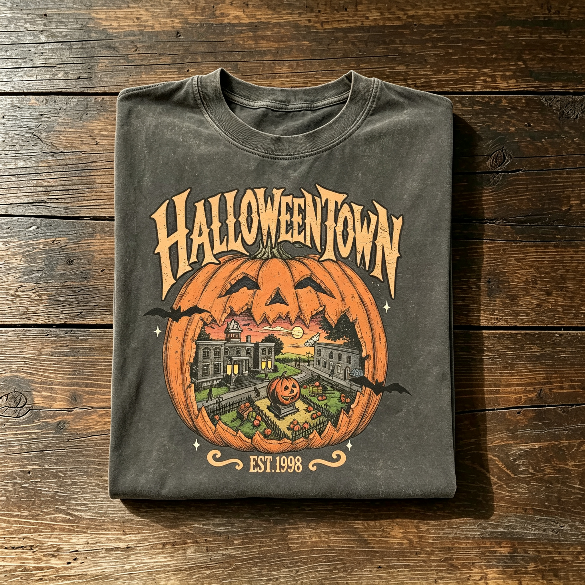 Spooky Halloween Town Pumpkin Vintage Graphic Tee