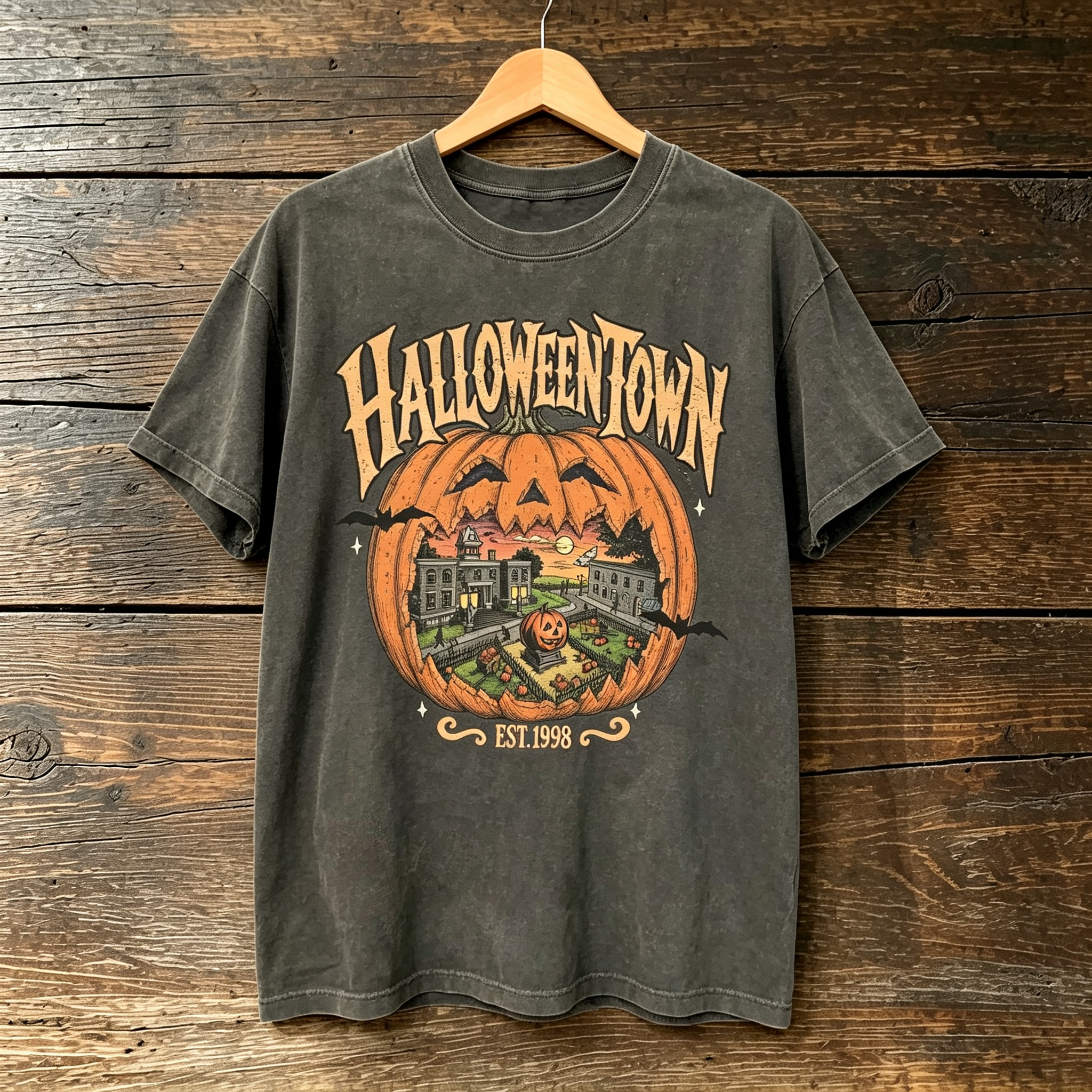 Spooky Halloween Town Pumpkin Vintage Graphic Tee
