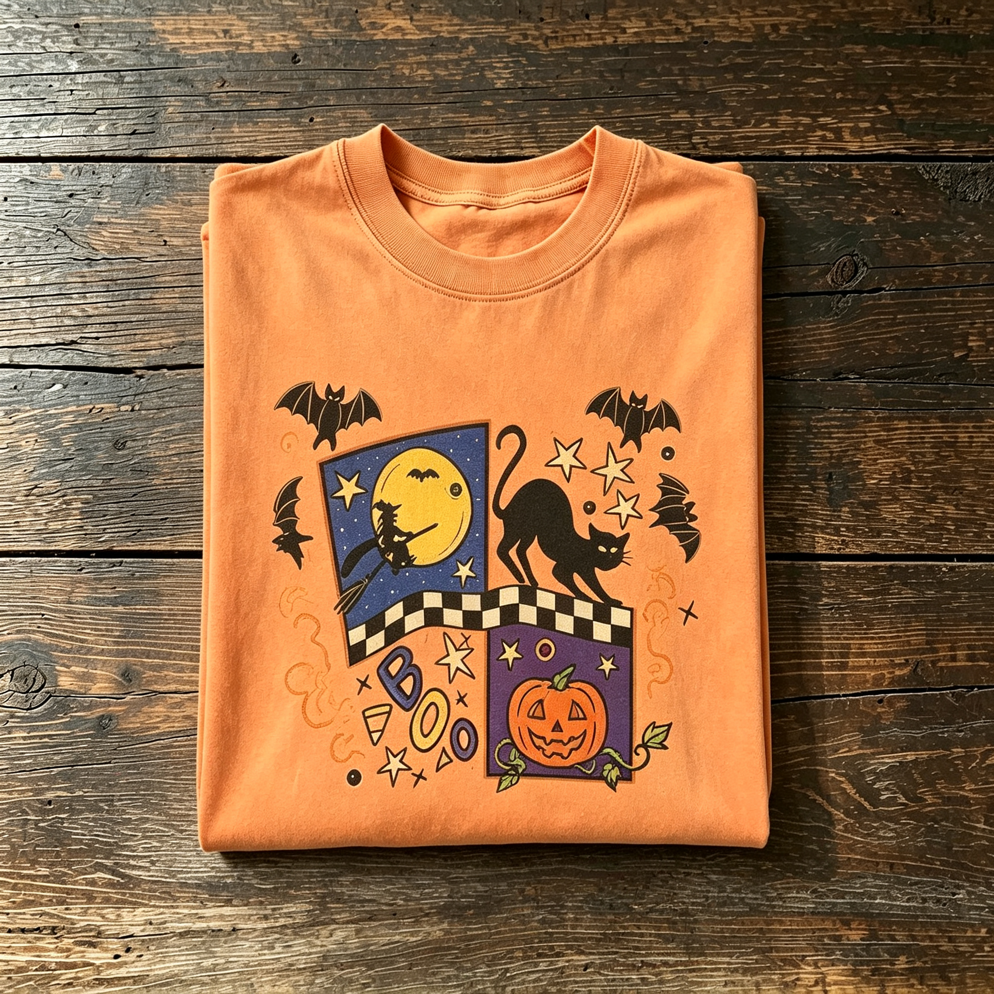 Retro Boo Black Cat Witch Vintage Halloween Graphic Tee