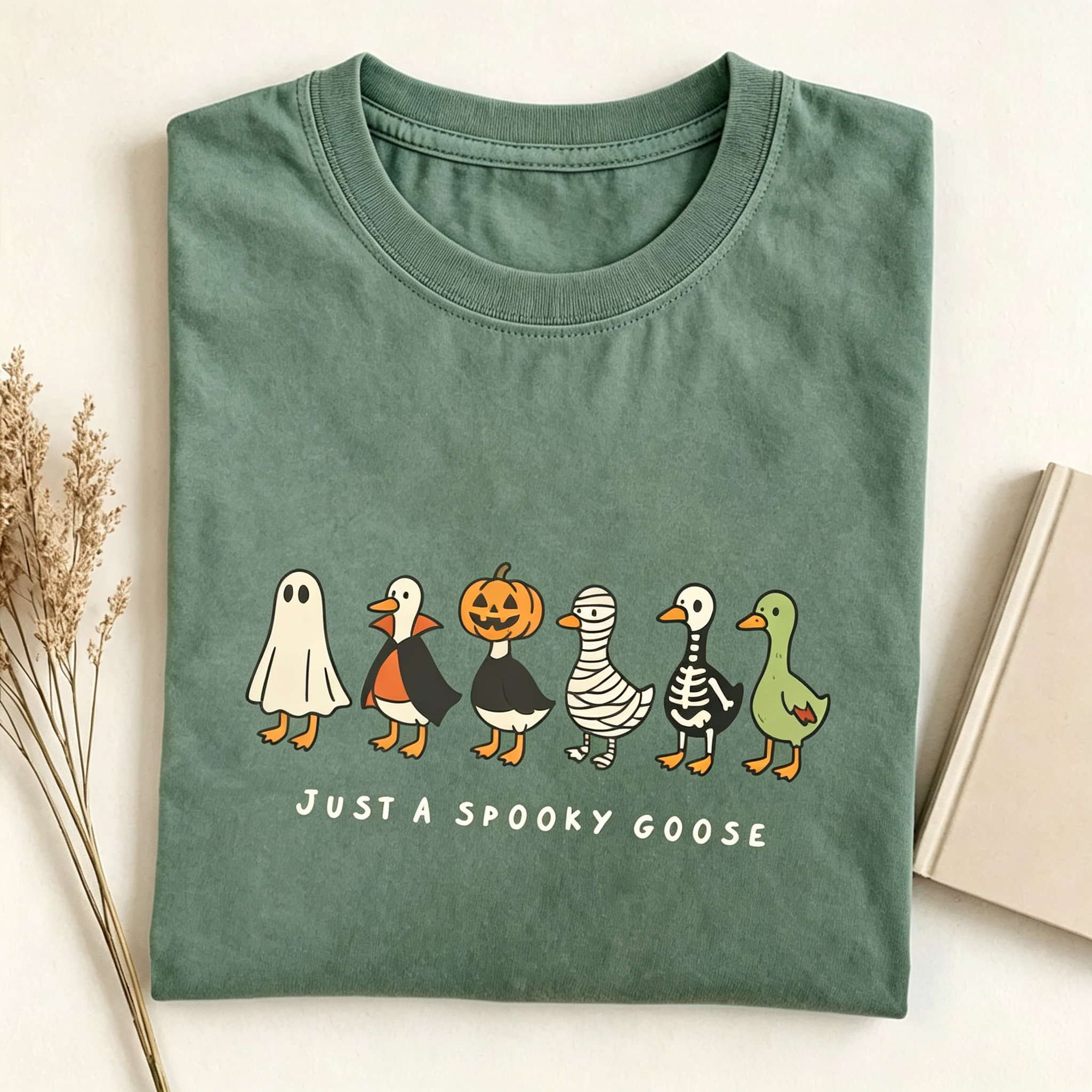Just A Spooky Goose Funny Halloween Duck Graphic Tee
